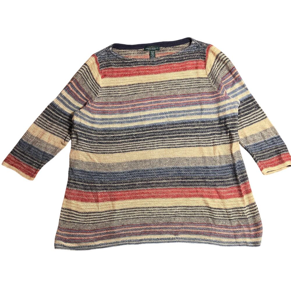 Lauren Ralph Lauren Striped Linen Blend Sweater Women’s 1X Coastal Grandpa